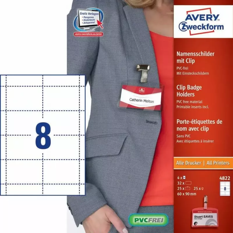 Etiqueta não adesiva AVERY 4822 transparente branco retangular 32 unid.