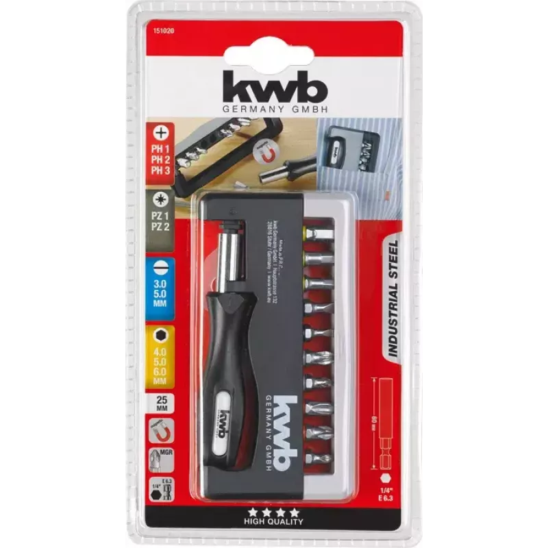 Conjunto de bits para chave de fendas KWB Industrial Steel Standard Handy Bit Box