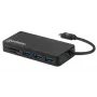 Manhattan dock/hub USB-C com leitor de cartões, ligações (x3): USB-A (x3), 5 Gbit/s (USB 3.2 Gen1 também conhecido como USB 3.0), alimentação externa não necessária, universal para todos os dispositivos, SuperSpeed USB, preto, três anos de garantia