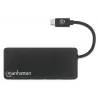 Manhattan dock/hub USB-C com leitor de cartões, ligações (x3): USB-A (x3), 5 Gbit/s (USB 3.2 Gen1 também conhecido como USB 3.0), alimentação externa não necessária, universal para todos os dispositivos, SuperSpeed USB, preto, três anos de garantia