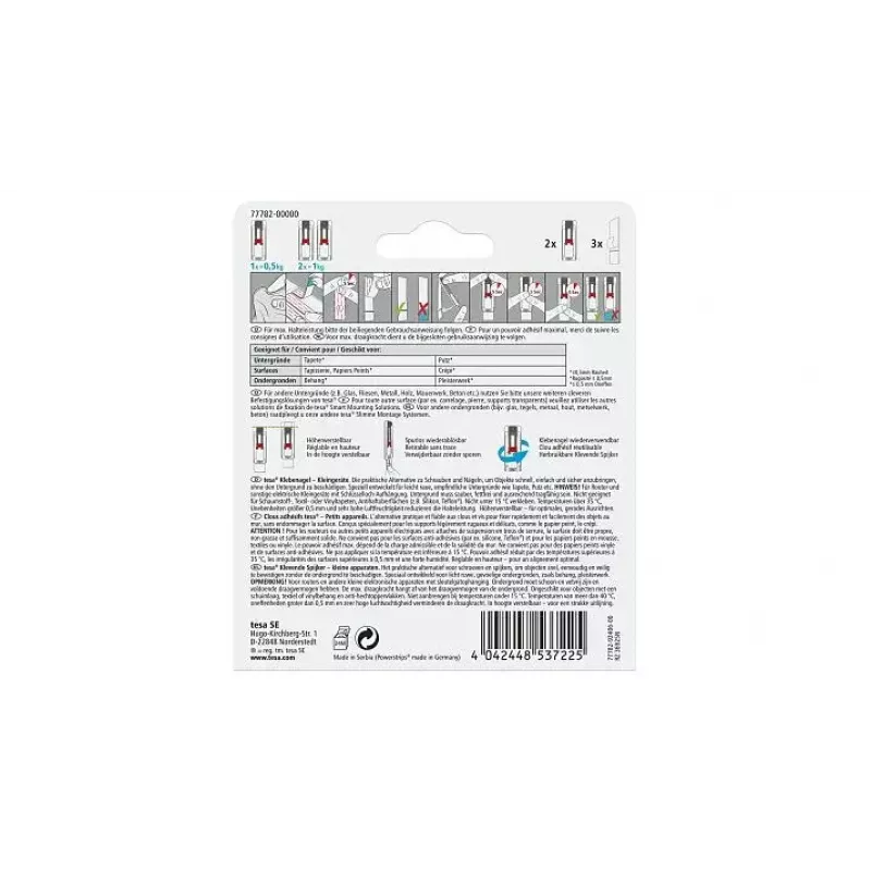 tesa Powerstrips Prego adesivo para papel de parede e reboco, 0,5 kg, 1 un. (77782-00000-00)