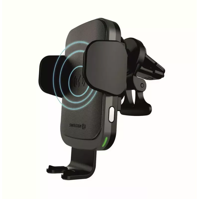 Swissten S-Grip W2-AV5 suporte para automóvel com carregador sem fios de 15 W, com cabo USB/USB-C, preto