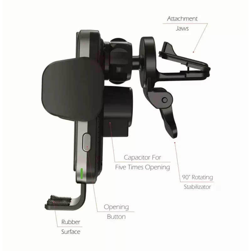 Swissten S-Grip W2-AV5 suporte para automóvel com carregador sem fios de 15 W, com cabo USB/USB-C, preto