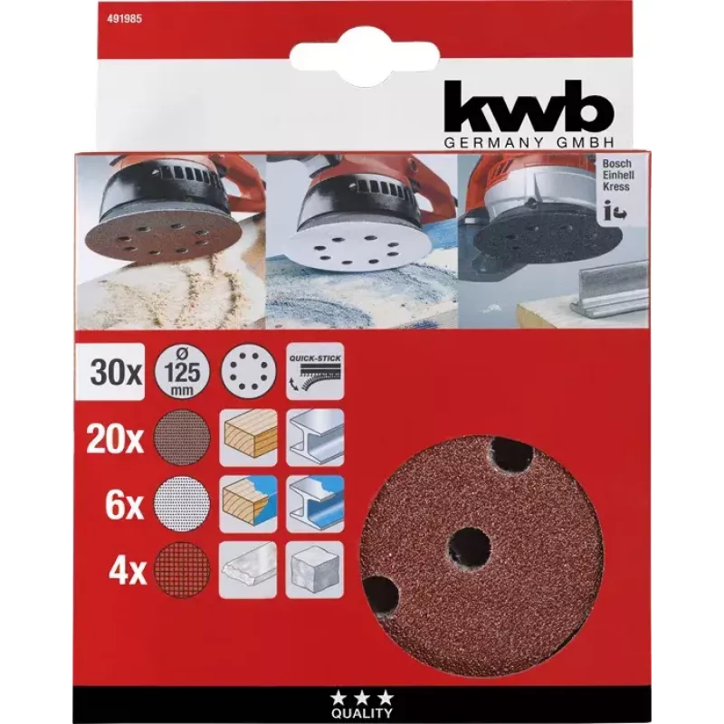 Conjunto de discos de lixa kwb Quick-stick conjunto de rodas de lixa 30 unid. 11,5 cm corindo