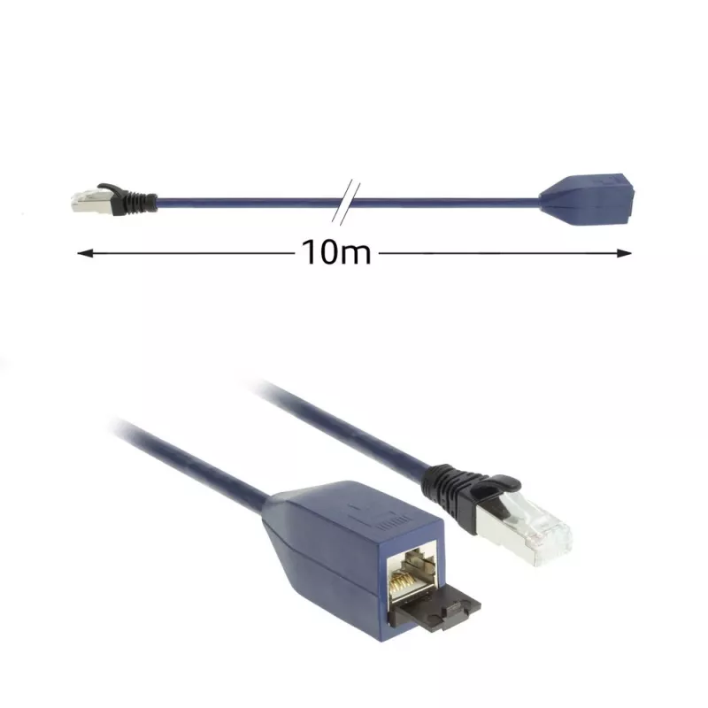 Cabo de extensão ACT azul 10 metros LSZH S/FTP CAT6A MPTL com alívio de tração e fichas RJ45