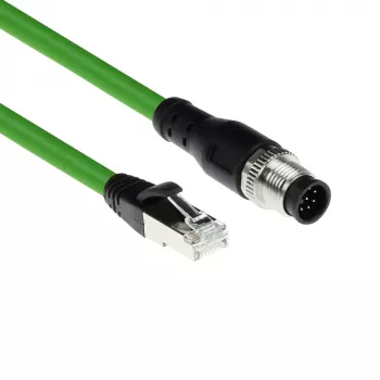 Cabo de sensor ACT Industrial 1,50 metros M12A 8 pinos ficha macho para ficha RJ45 macho, cabo TPE SF/UTP Ultraflex, blindado
