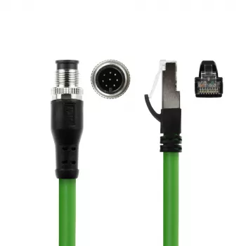 Cabo de sensor ACT Industrial 5,00 metros M12A 8 pinos ficha macho para ficha RJ45 macho, cabo TPE SF/UTP Ultraflex, blindado