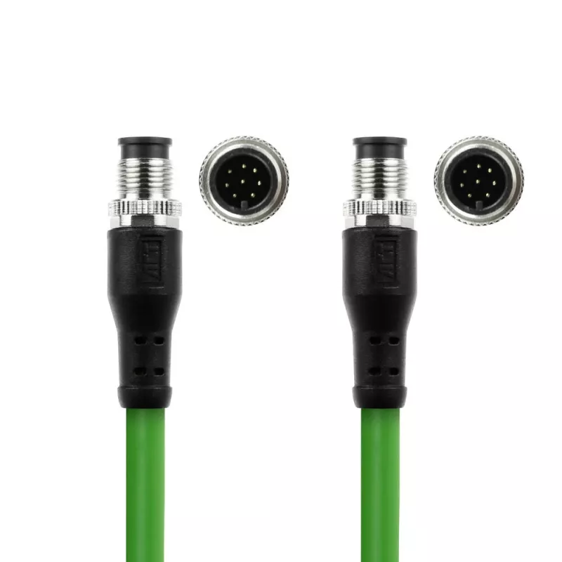 Cabo de sensor ACT Industrial 5,00 metros M12A 8 pinos ficha macho para ficha macho M12A 8 pinos, cabo TPE Ultraflex, blindado