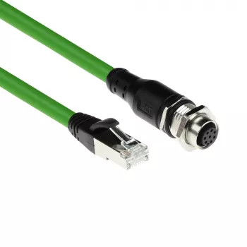 Cabo de sensor ACT Industrial 3,00 metros M12A 8 pinos conector fêmea para ficha RJ45 macho, cabo TPE SF/UTP Ultraflex, blindado