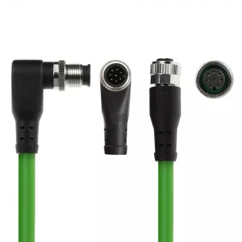 Cabo de sensor ACT Industrial 1,50 metros M12A 8 pinos ficha macho angular para conector fêmea M12A, cabo TPE Ultraflex, blindado