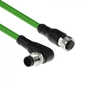 Cabo de sensor ACT Industrial 5,00 metros M12A 8 pinos ficha macho angular para conector fêmea M12A, cabo TPE Ultraflex, blindado