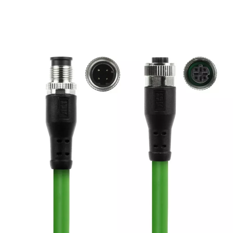 Cabo de sensor ACT Industrial 3,00 metros M12D 4 pinos ficha macho para ficha macho M12D 4 pinos, cabo TPE Superflex Xtreme, blindado