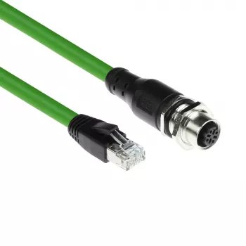 Cabo de sensor ACT Industrial 3,00 metros M12D 4 pinos conector fêmea caixa para ficha RJ45 macho, cabo TPE Superflex Xtreme, blindado