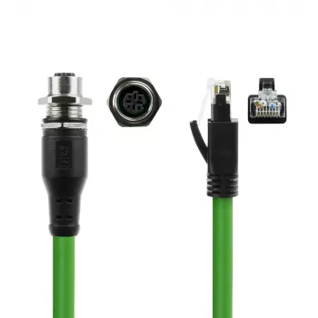 Cabo de sensor ACT Industrial 3,00 metros M12D 4 pinos conector fêmea caixa para ficha RJ45 macho, cabo TPE Superflex Xtreme, blindado