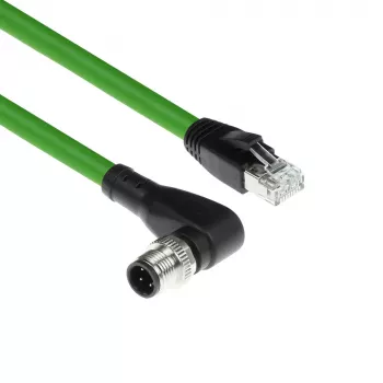 Cabo de sensor ACT Industrial 3,00 metros M12D 4 pinos ficha macho angular para ficha RJ45 macho, cabo TPE Superflex Xtreme, blindado