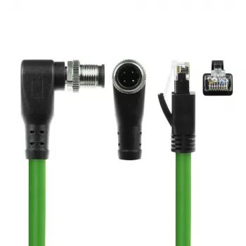 Cabo de sensor ACT Industrial 3,00 metros M12D 4 pinos ficha macho angular para ficha RJ45 macho, cabo TPE Superflex Xtreme, blindado