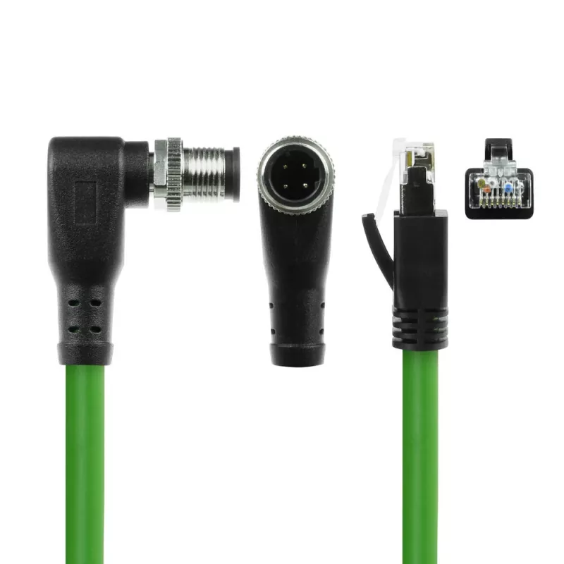 Cabo de sensor ACT Industrial 3,00 metros M12D 4 pinos ficha macho angular para ficha RJ45 macho, cabo TPE Superflex Xtreme, blindado