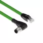 Cabo de sensor ACT Industrial 5,00 metros M12D 4 pinos ficha macho angular para ficha RJ45 macho, cabo TPE Superflex Xtreme, blindado