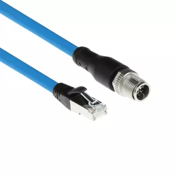 Cabo de sensor ACT Industrial 1,50 metros M12X 8 pinos ficha macho caixa para RJ45, cabo TPE SF/UTP Superflex, blindado