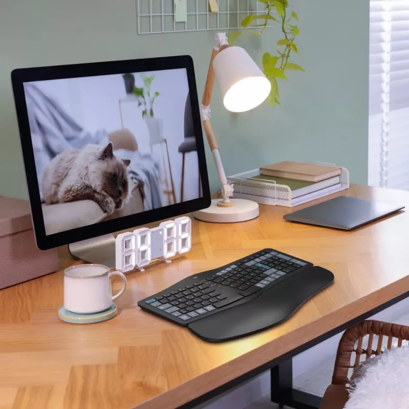 Hama WK-900 Ergo teclado sem fios multidispositivo dividido, LED, QWERTZ, preto