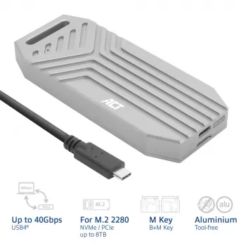 Caixa para SSD ACT USB 40 Gbit/s M.2 2280 NVMe / PCIe, sem ferramentas