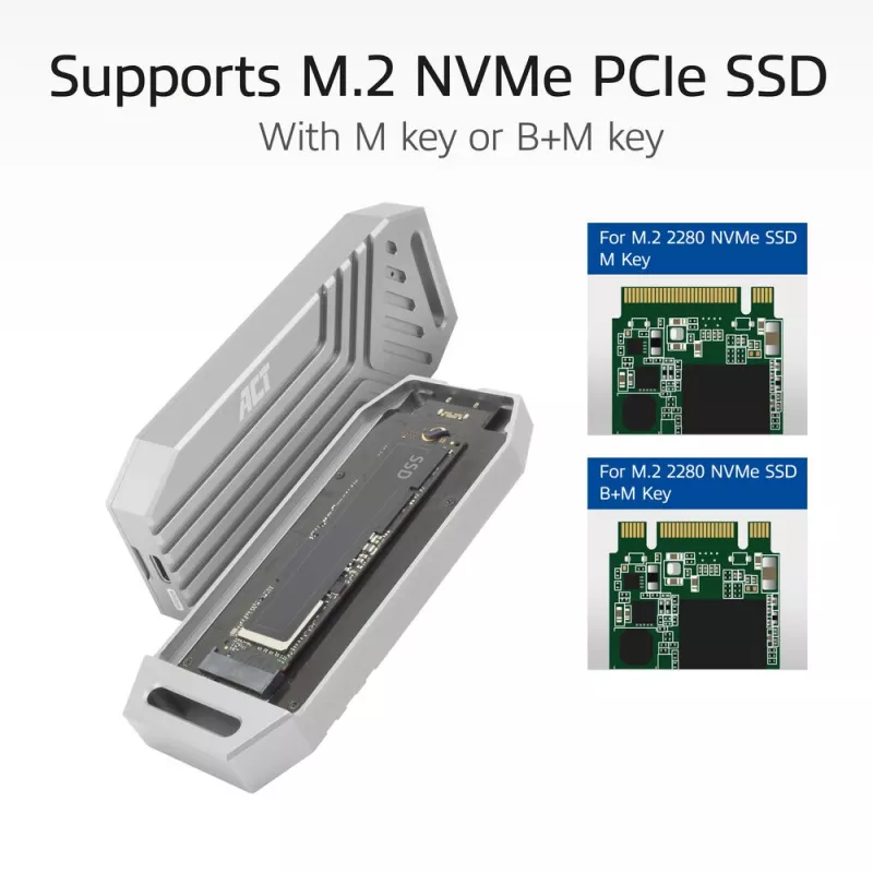 Caixa para SSD ACT USB 40 Gbit/s M.2 2280 NVMe / PCIe, sem ferramentas