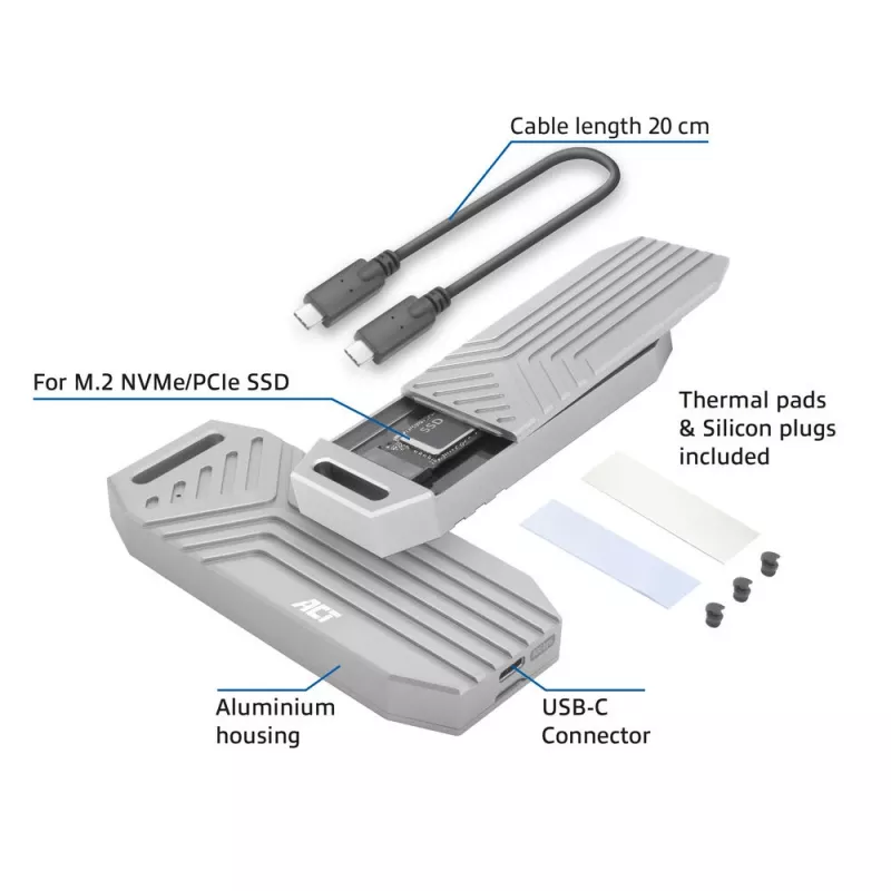 Caixa para SSD ACT USB 40 Gbit/s M.2 2280 NVMe / PCIe, sem ferramentas