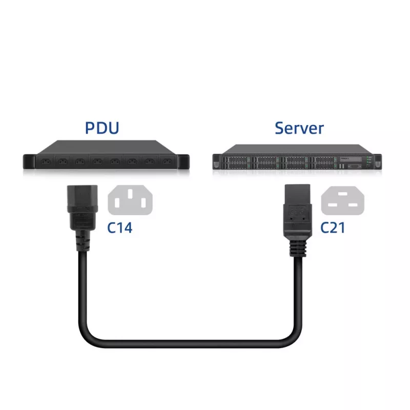 Cabo de alimentação ACT C14 para C21 IEC60320, 2 m, 250 V, 10 A, preto