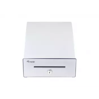Gaveta de caixa Equip para sistemas de ponto de venda (POS), 4 compartimentos para notas/4 para moedas, ranhuras para moedas removíveis, ligação RJ11, alumínio