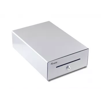 Gaveta de caixa Equip para sistemas de ponto de venda (POS), 4 compartimentos para notas/4 para moedas, ranhuras para moedas removíveis, ligação RJ11, alumínio