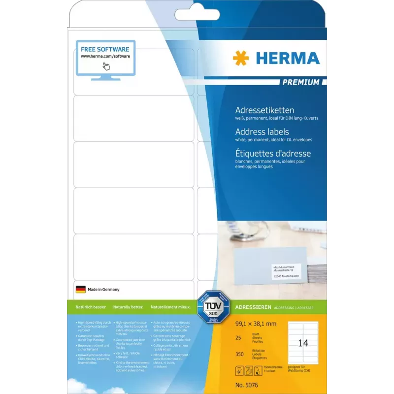 Etiquetas de endereço Premium HERMA 5076 A4 99,1x38,1 mm