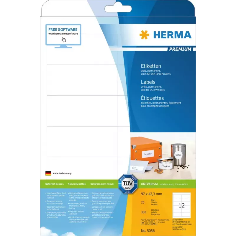 Etiqueta de impressora autoadesiva HERMA Labels Premium A4 97x42,3 mm