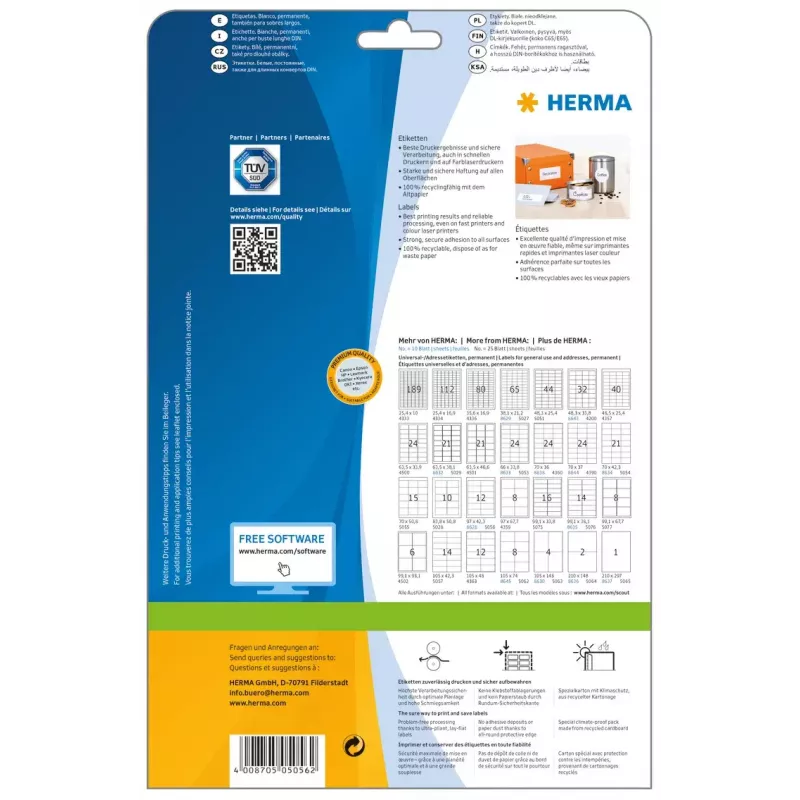 Etiqueta de impressora autoadesiva HERMA Labels Premium A4 97x42,3 mm