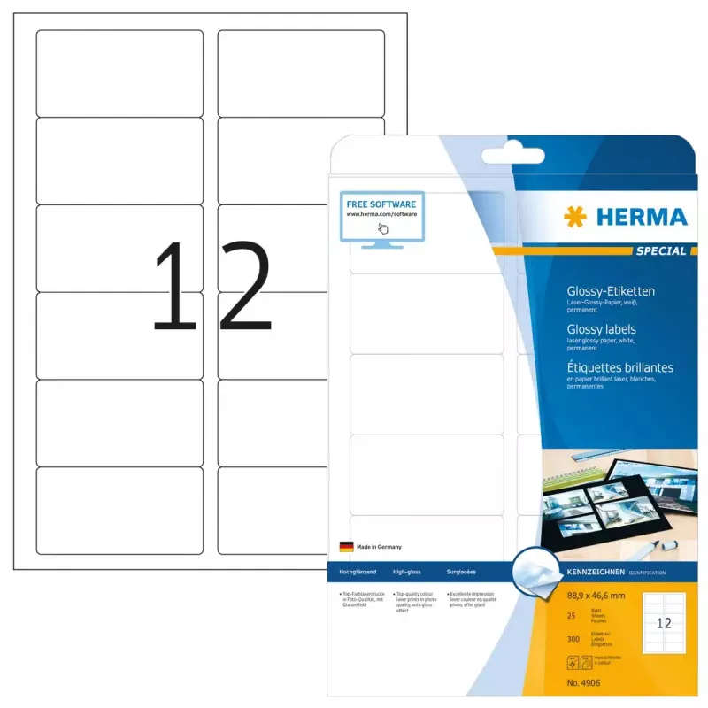 Etiqueta de impressora autoadesiva HERMA Labels A4 88,9x46,6 mm