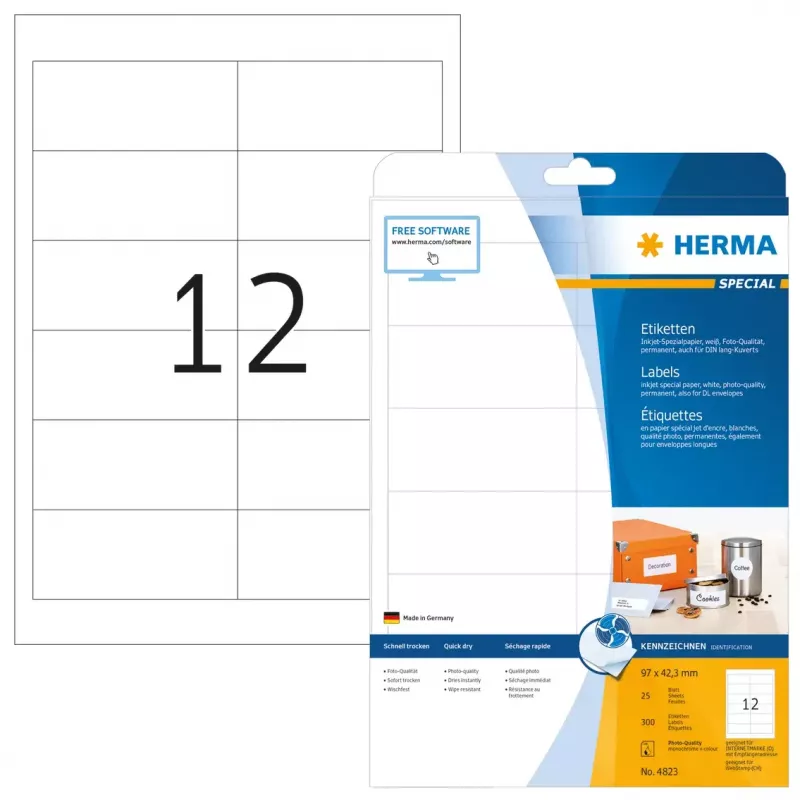 Etiquetas de jato de tinta HERMA A4 97x42,3 mm 300 unidades