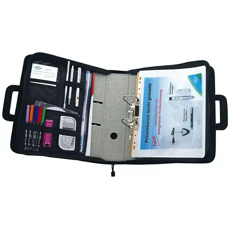 WEDO personal organizer 58 601 — pasta de documentos em plástico e poliéster para A4 com porta-cartões de visita, preto