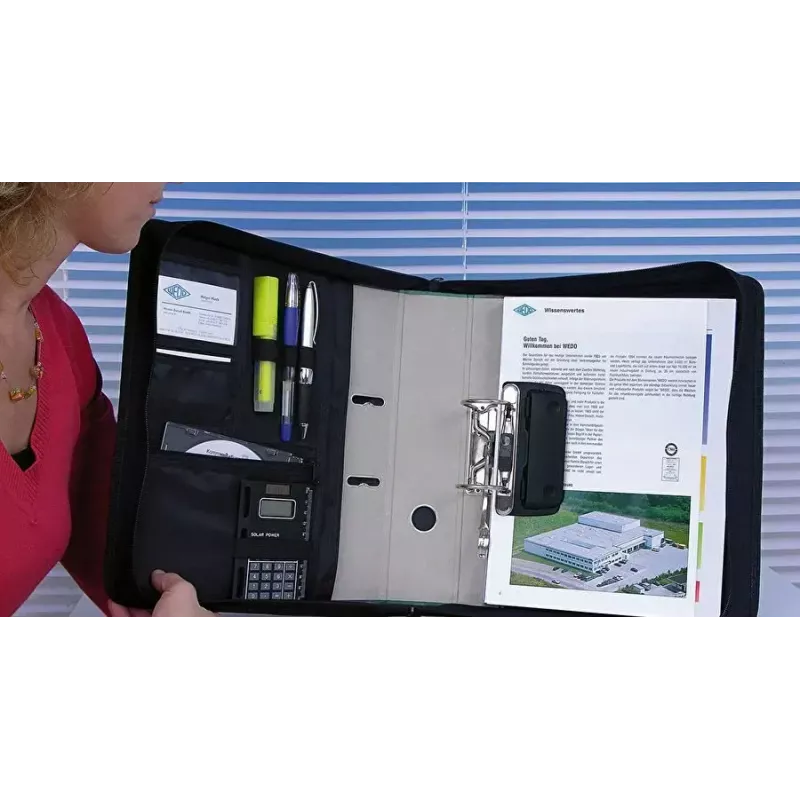 WEDO personal organizer 58 601 — pasta de documentos em plástico e poliéster para A4 com porta-cartões de visita, preto