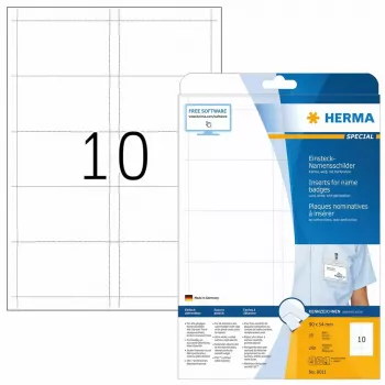Inserções para porta-nomes HERMA A4 90x54 mm branco cartão 250 unid.