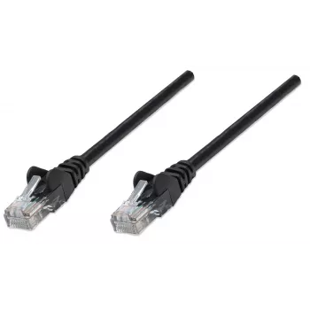 Cabo patch de rede Intellinet, Cat5e, 0,25 m, preto, CCA, U/UTP, PVC, RJ45, contactos banhados a ouro, proteção da patilha, bainha anti-dobra, garantia vitalícia
