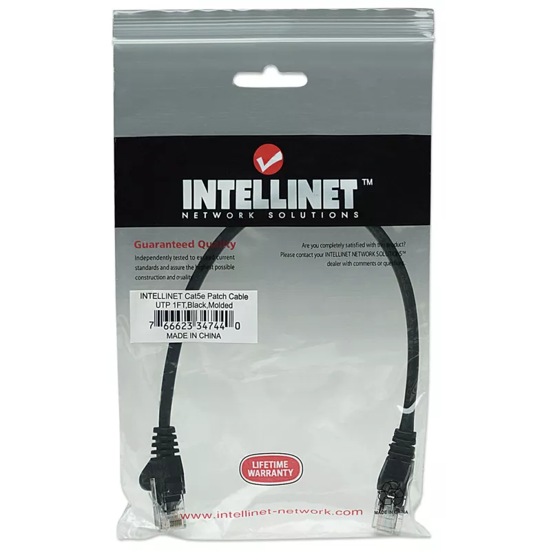 Intellinet 347440 cabo de rede patch, Cat5e U/UTP, RJ45 (M) para RJ45 (M), 0,3 m, moldado, sem ganchos, preto, 10 unidades