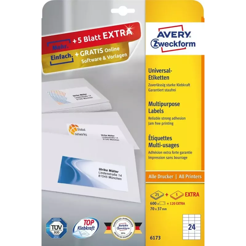 Etiquetas autoadesivas Avery Zweckform 6173 retangular permanente branco — 720 unid.