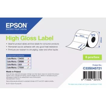 Epson etiqueta de alto brilho - rolo pré-cortado: 76 mm x 127 mm, 960 etiquetas