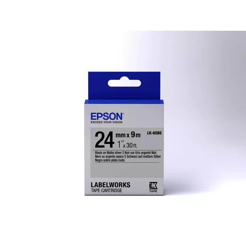 Cartucho de etiquetas Epson mate LK-6SBE preto/prateado mate 24 mm (9 m)