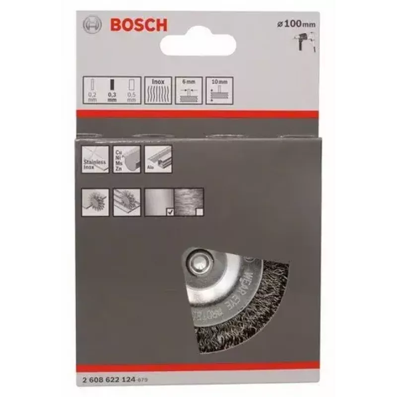 Roda de escova de arame Bosch 2 608 622 124 10 cm Diâmetro da haste 6 mm