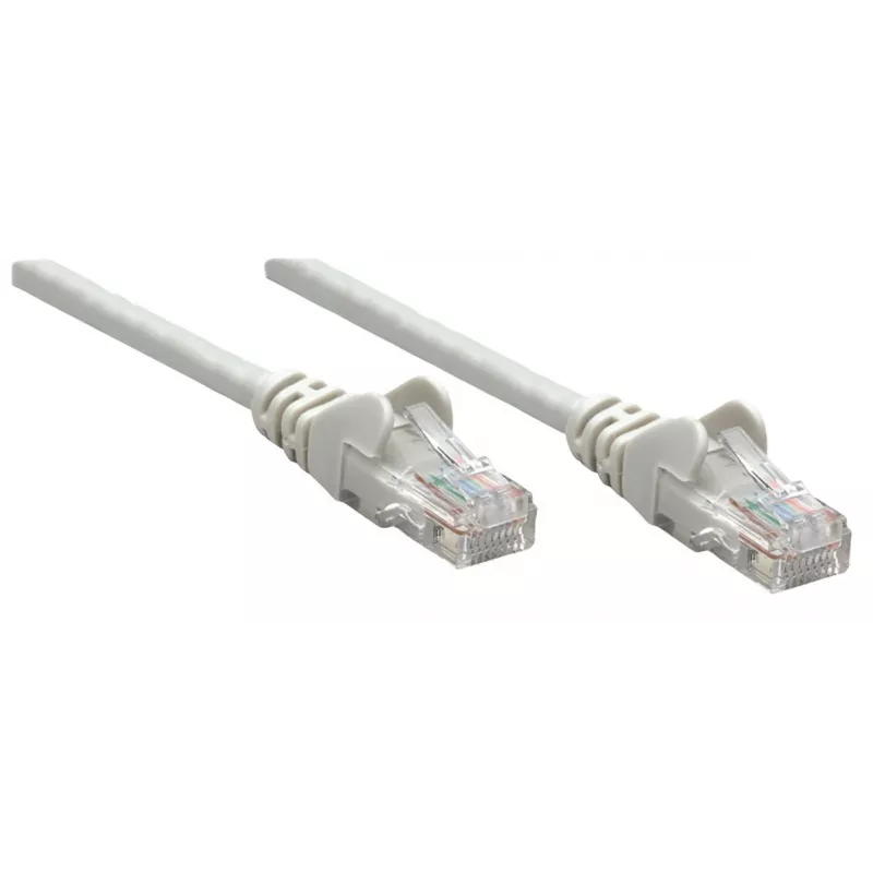 Cabo de rede patch Intellinet, Cat6, 0,25 m, cinzento, CCA, U/UTP, PVC, RJ45, contactos banhados a ouro, sem patilha, bainha de proteção contra dobras, garantia vitalícia