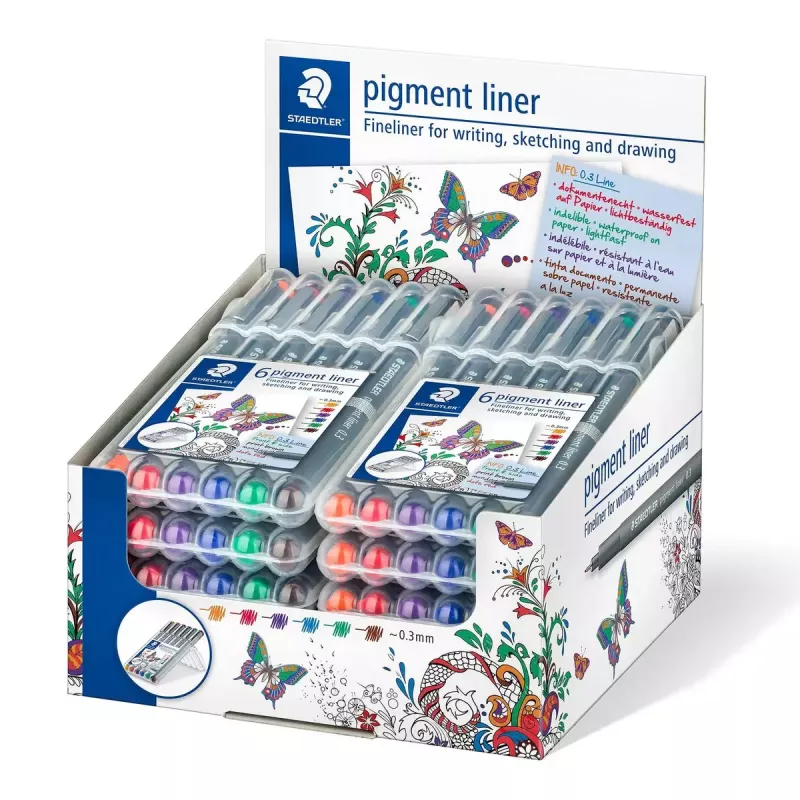 Caneta fineliner Staedtler Pigment Liner 30803-SSB6 Azul Castanho Verde Laranja Vermelho Violeta