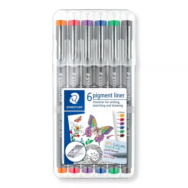 Caneta fineliner Staedtler Pigment Liner 30803-SSB6 Azul Castanho Verde Laranja Vermelho Violeta