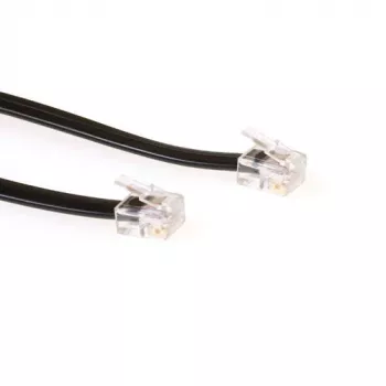 Cabo telefónico plano ACT preto de 5 metros com fichas RJ12, 5 m, RJ-12, RJ-12, macho, macho, preto