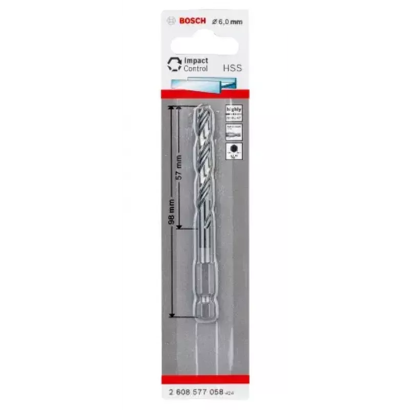 Bosch 2608577058 Broca helicoidal para metal 6 mm, comprimento total 98 mm