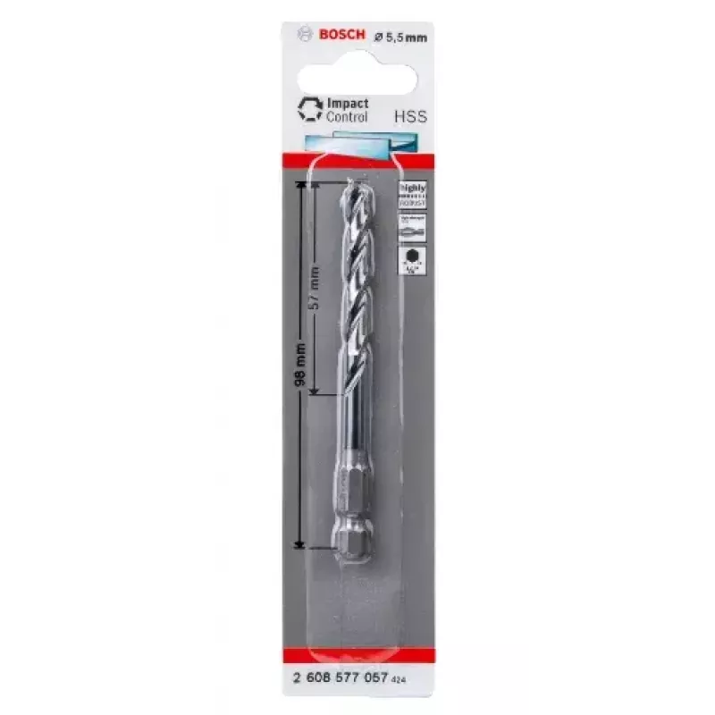 Bosch 2608577057 Broca helicoidal para metal 5,5 mm, comprimento total 98 mm